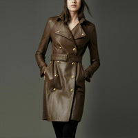 Brown Ladies Leather Jacket Double Breasted Coat Trench Steampunk Gothic Leather Coat Leather Jacket Women