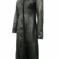 Womens Black Leather Jacket Trench Coat Steampunk Long Gothic Coat Winter Long Ladies Leather Jacket