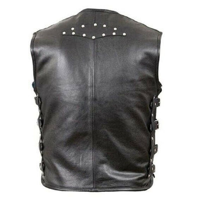 Mens Black Leather Vest Biker Chain Vest / Waistcoat Motorcycle - Ornate Impact