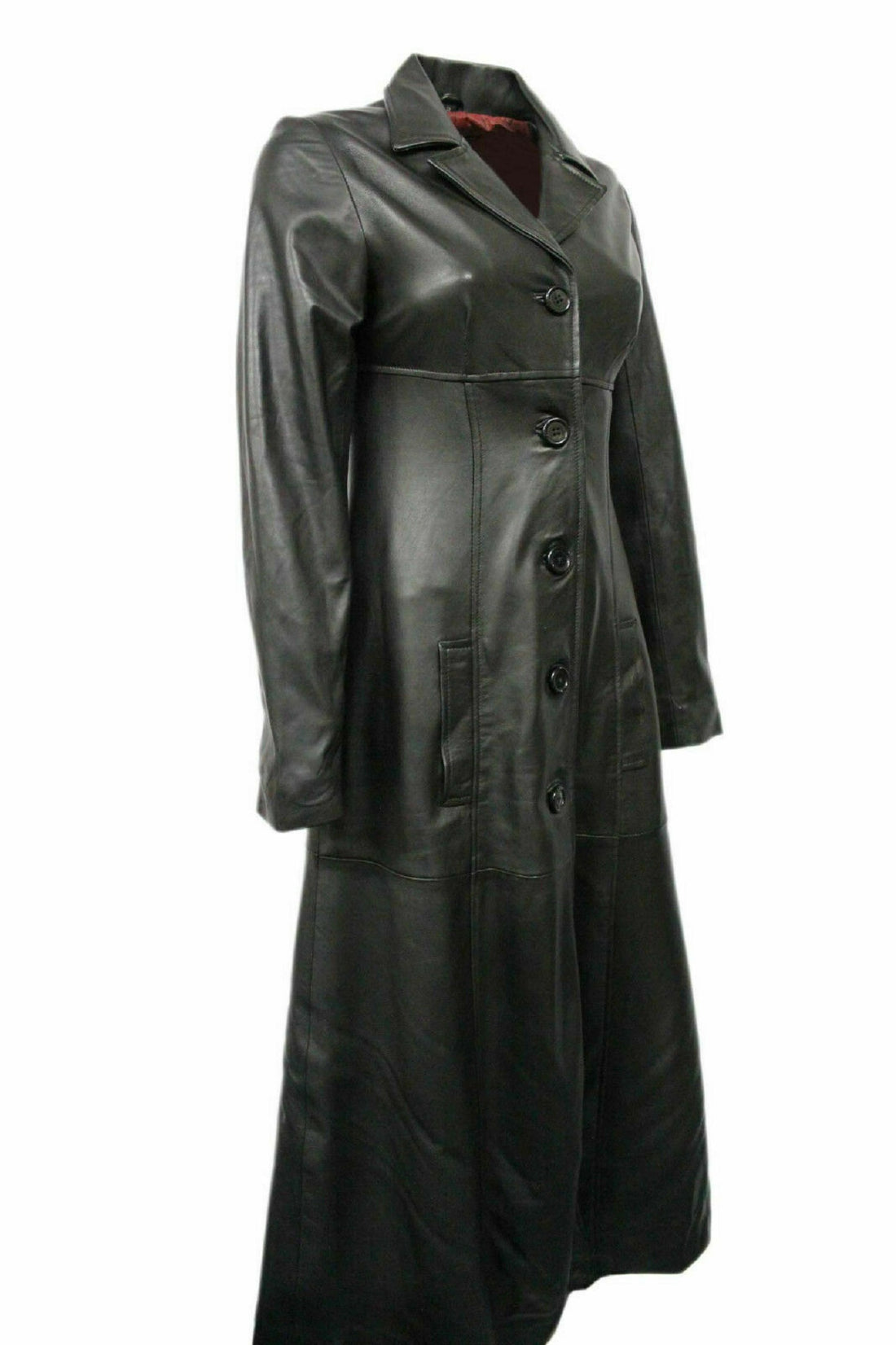 Womens Black Leather Jacket Trench Coat Steampunk Long Gothic Coat Winter Long Ladies Leather Jacket