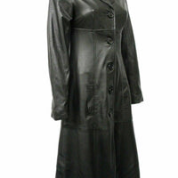 Womens Black Leather Jacket Trench Coat Steampunk Long Gothic Coat Winter Long Ladies Leather Jacket