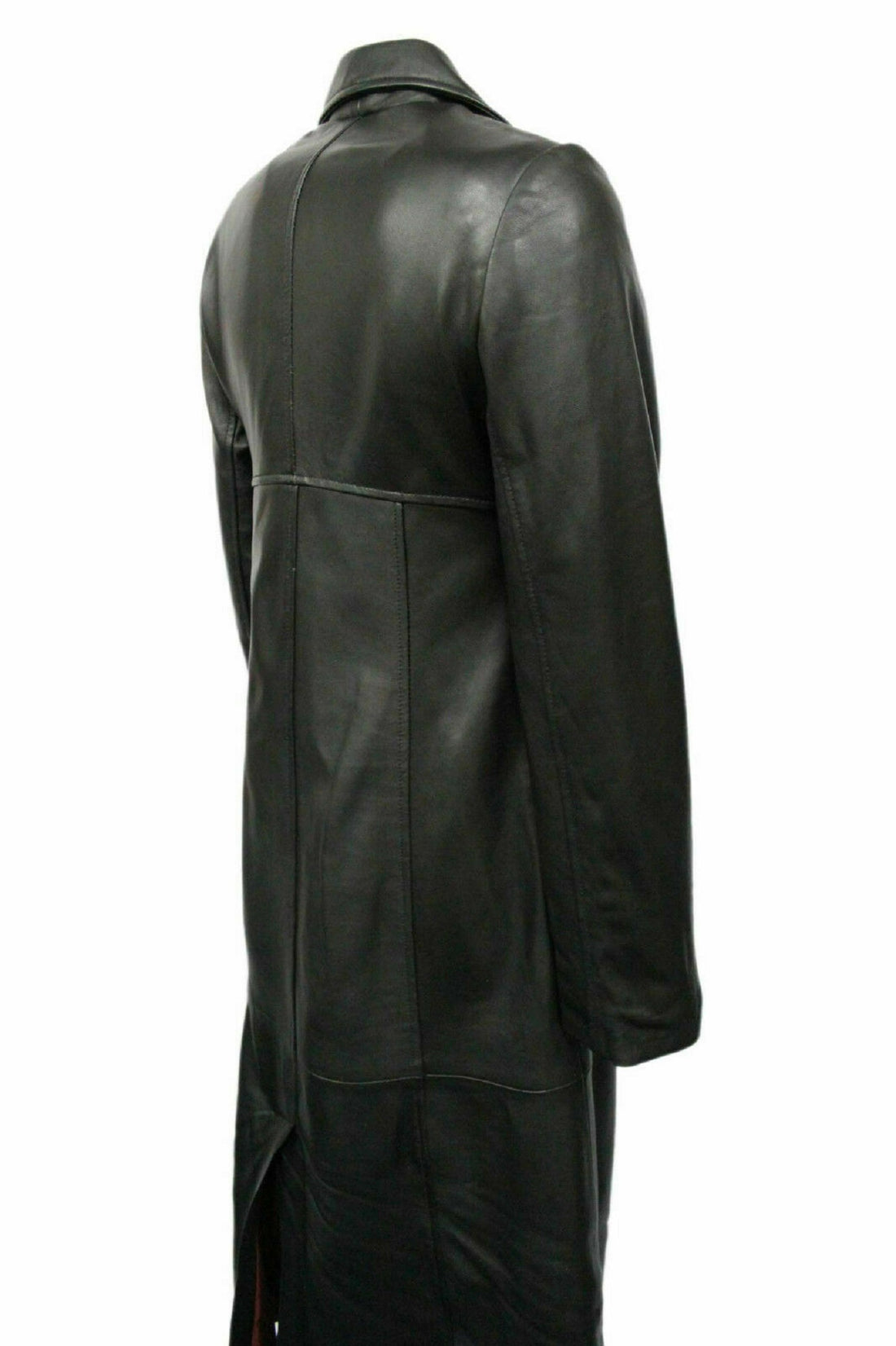 Womens Black Leather Jacket Trench Coat Steampunk Long Gothic Coat Winter Long Ladies Leather Jacket