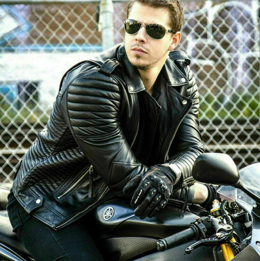 Mens Black Pure Leather Jacket Biker Motorcycle Jacket Motorbike Coat - Ornate Impact