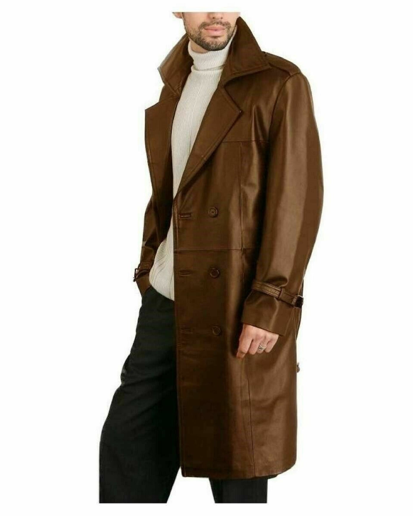 Mens Brown Leather Coat Steampunk Matrix Trench Coat Long Jacket - Ornate Impact