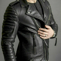 Mens Black Pure Leather Jacket Biker Motorcycle Jacket Motorbike Coat - Ornate Impact