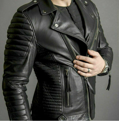 Mens Black Pure Leather Jacket Biker Motorcycle Jacket Motorbike Coat - Ornate Impact