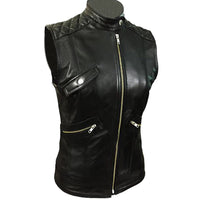 Womens Black Leather Vest Motorcycle Vest Motorbike Vest Waistcoat Biker Vest