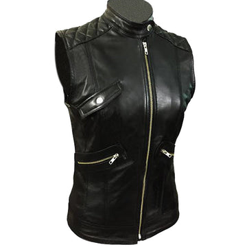 Womens Black Leather Vest Motorcycle Vest Motorbike Vest Waistcoat Biker Vest