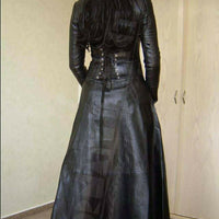 Leather Coat Black Women Dress Steampunk Long Gothic Ladies Leather Jacket