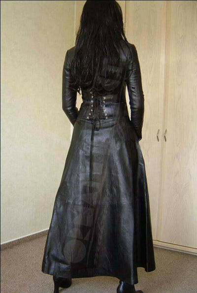 Leather Coat Black Women Dress Steampunk Long Gothic Ladies Leather Jacket