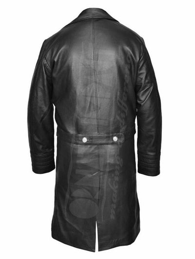 Mens Black Leather Coat Steampunk Trench Gothic Coat Double Breasted Leather Coats for Men Mens Leather Jackets