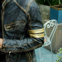 Mens Pure Leather Biker Jacket Motorcycle Tanned Motorbike Leather Moto Jacket