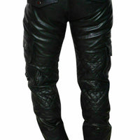 Mens Black Leather Pant Cargo Pockets Quilted Biker Motorcycle Pants Trousers - Ornate Impact