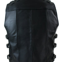 Mens Black Leather Vest Biker Motorbike Vest / Waistcoat Motorcycle Vest - Ornate Impact