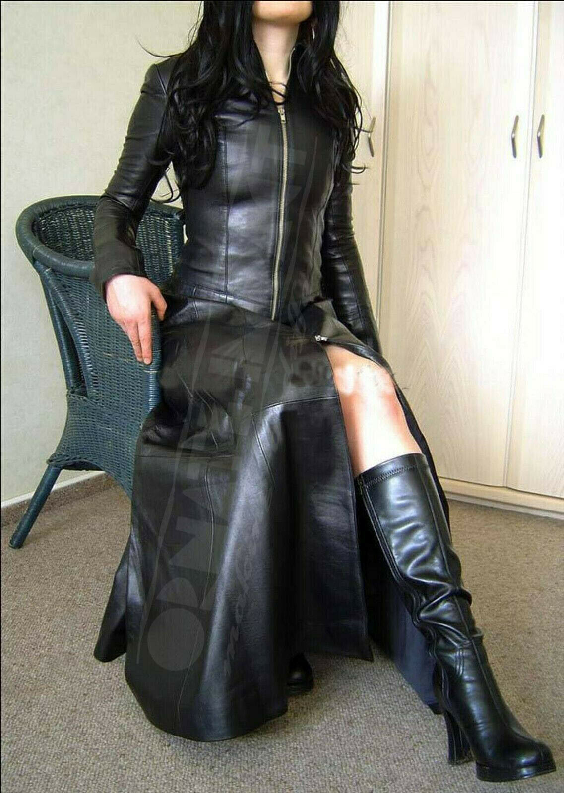 Leather Coat Black Women Dress Steampunk Long Gothic Ladies Leather Jacket