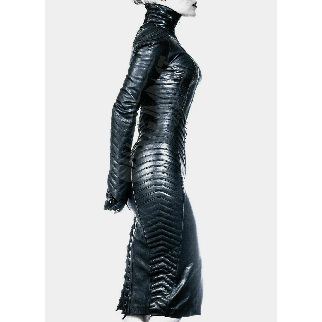 Womens Black Leather Jacket Bodysuit Steampunk Gothic Leather Bodycon Party Dress