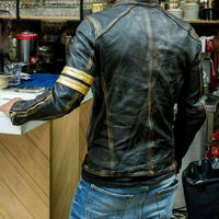 Mens Pure Leather Biker Jacket Motorcycle Tanned Motorbike Leather Moto Jacket