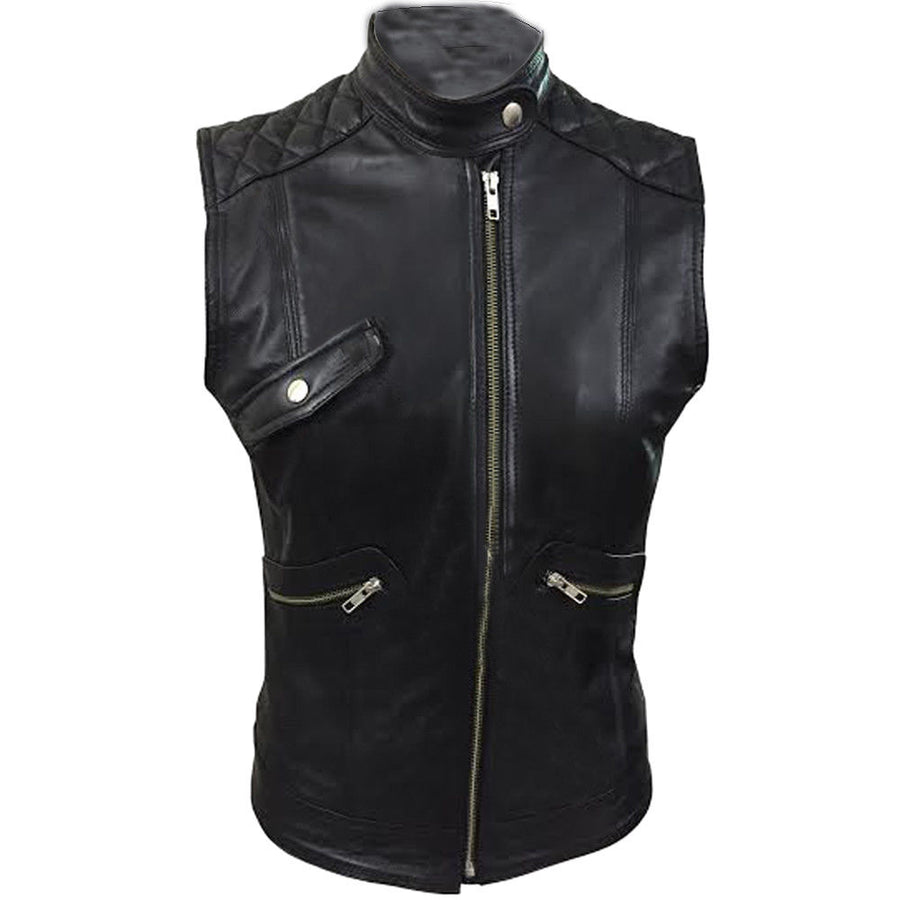 Womens Black Leather Vest Motorcycle Vest Motorbike Vest Waistcoat Biker Vest