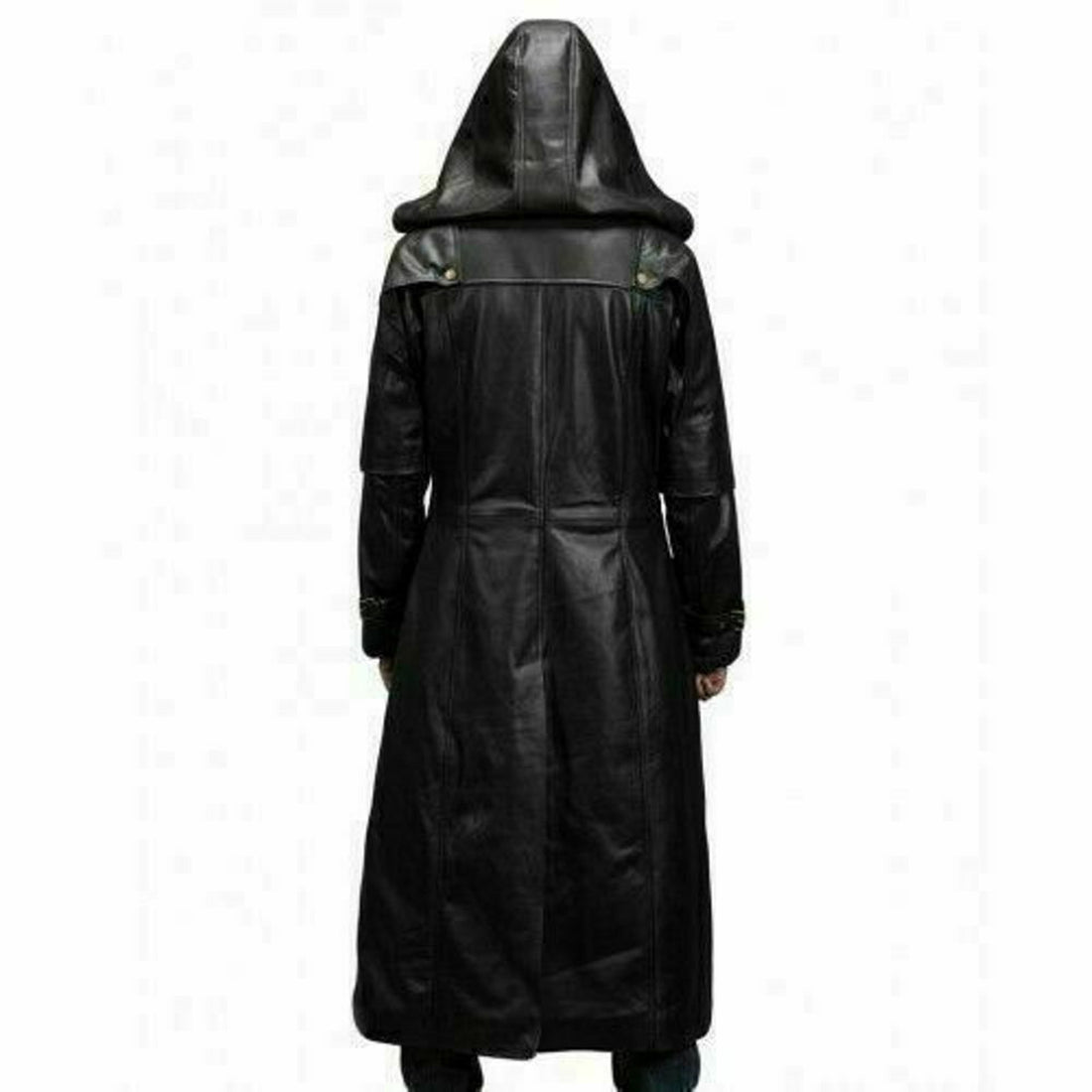 Mens Black Leather Coat Steampunk Matrix Coat Trench Coat Long Hooded Jacket - Ornate Impact