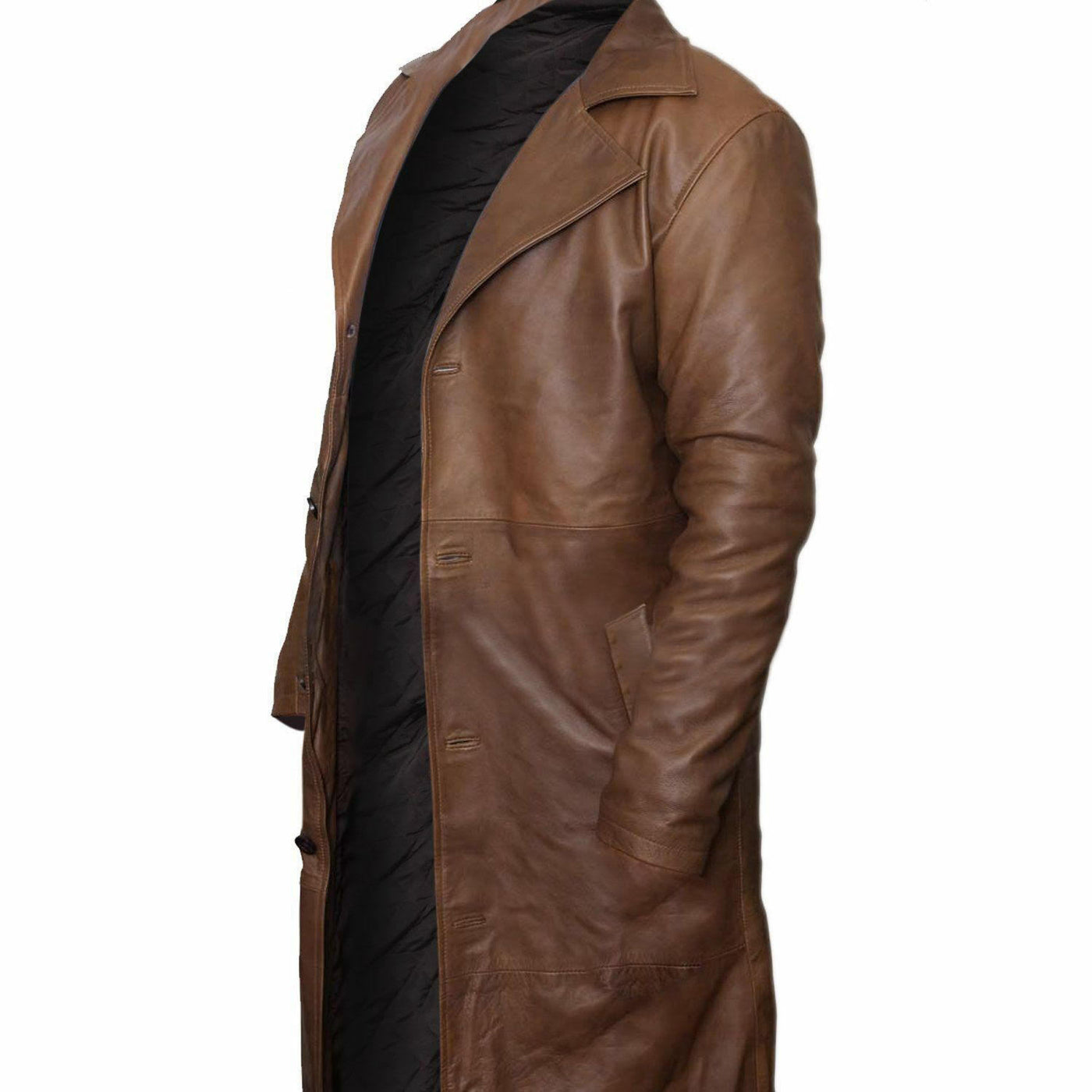 Mens Brown Leather Coat Steampunk Matrix Trench Coat Long Jacket - Ornate Impact