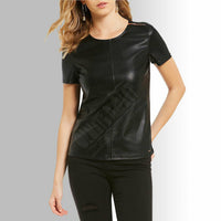 Black Leather Shirt Women Half Sleeves Shirt Leather Shirts Tops