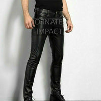 Mens Black Leather Pants 501 Style Biker Motorcycle Pants Trousers Leather Jeans Men