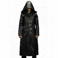 Mens Black Leather Coat Steampunk Matrix Coat Trench Coat Long Hooded Jacket - Ornate Impact