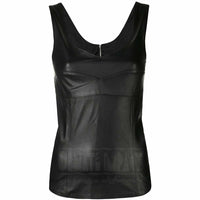 Black Leather Shirt Women Sleeveless Shirt Tops Leather Tank