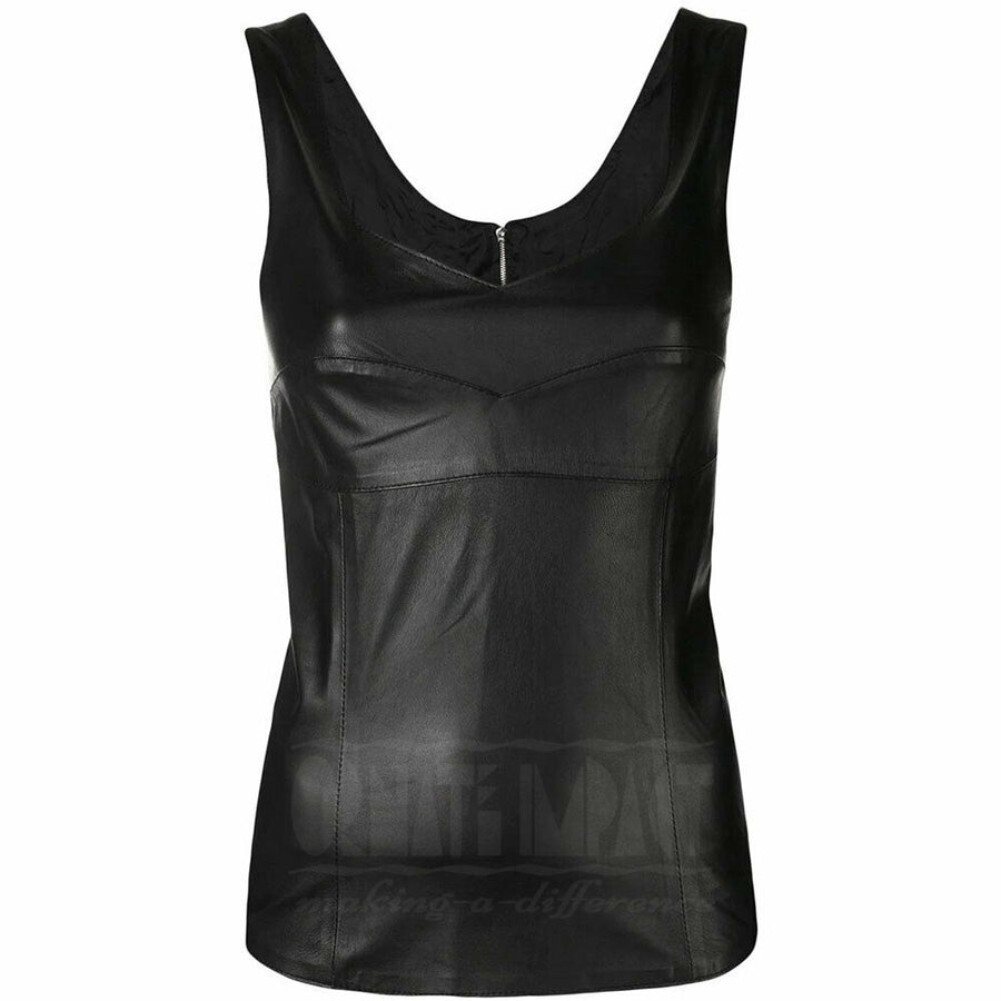 Black Leather Shirt Women Sleeveless Shirt Tops Leather Tank