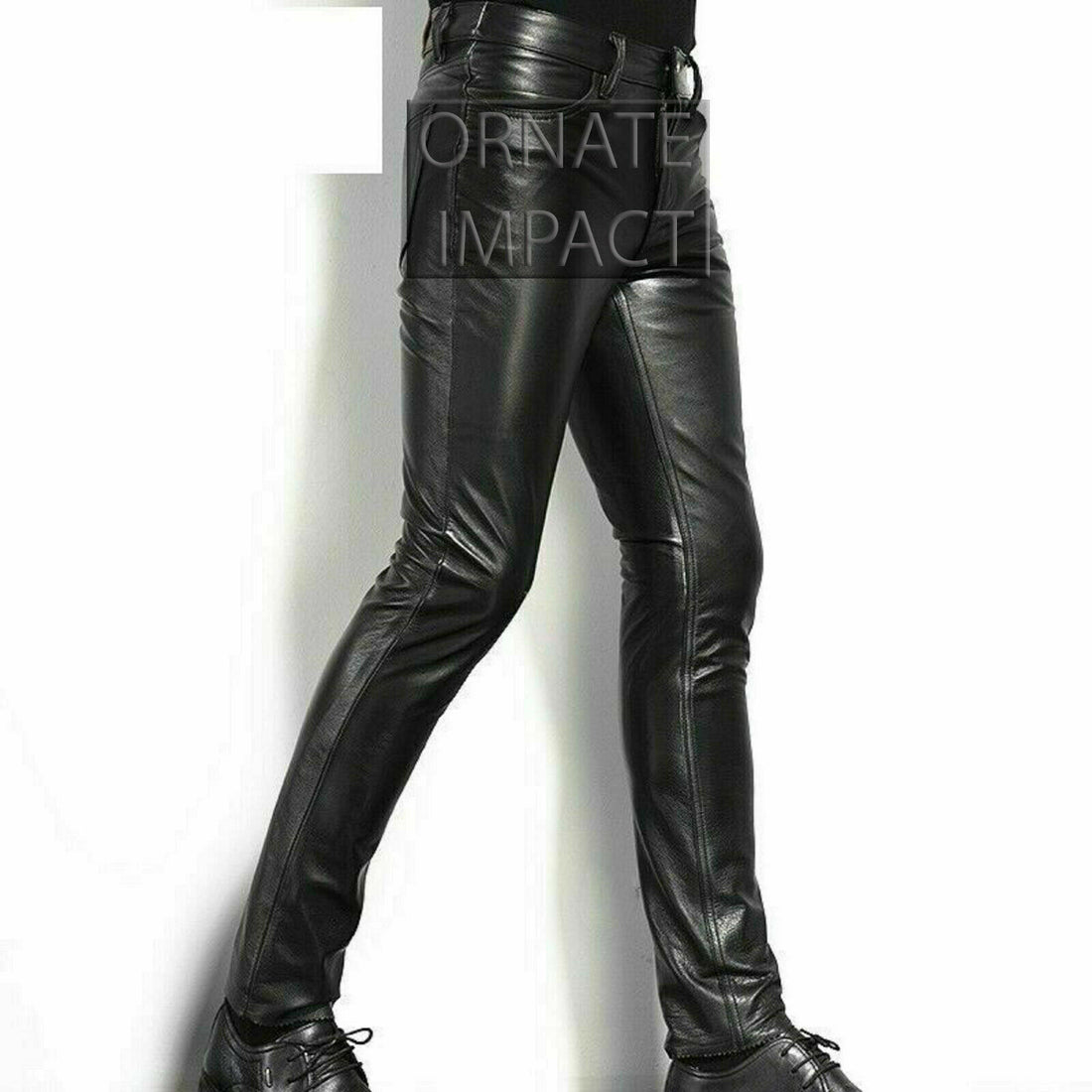 Mens Black Leather Pants 501 Style Biker Motorcycle Pants Trousers Leather Jeans Men