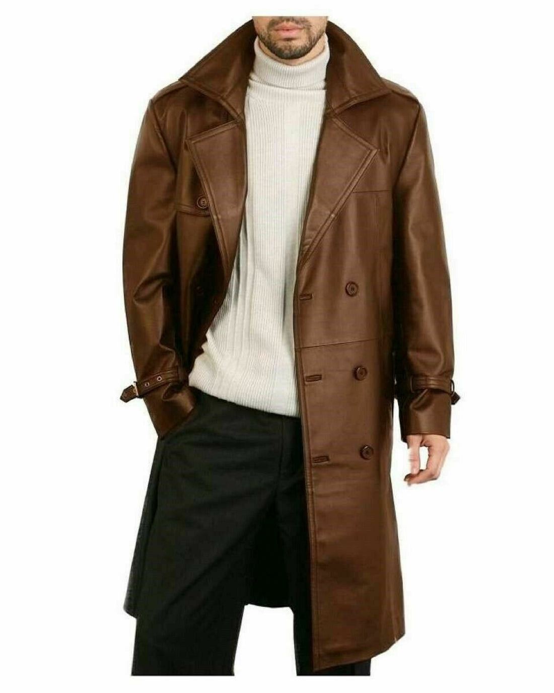 Mens Brown Leather Coat Steampunk Matrix Trench Coat Long Jacket - Ornate Impact