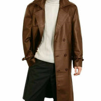 Mens Brown Leather Coat Steampunk Matrix Trench Coat Long Jacket - Ornate Impact