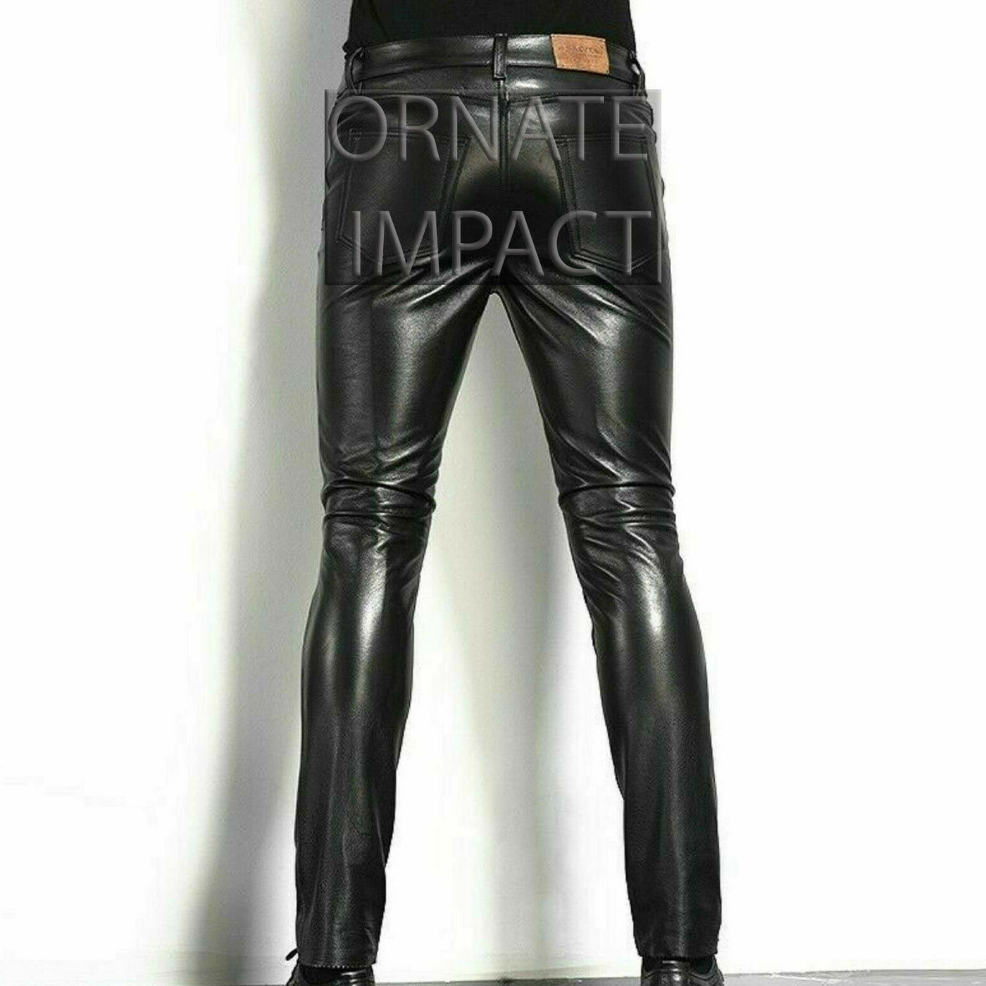 Mens Black Leather Pants 501 Style Biker Motorcycle Pants Trousers Leather Jeans Men