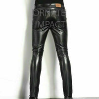 Mens Black Leather Pants 501 Style Biker Motorcycle Pants Trousers Leather Jeans Men