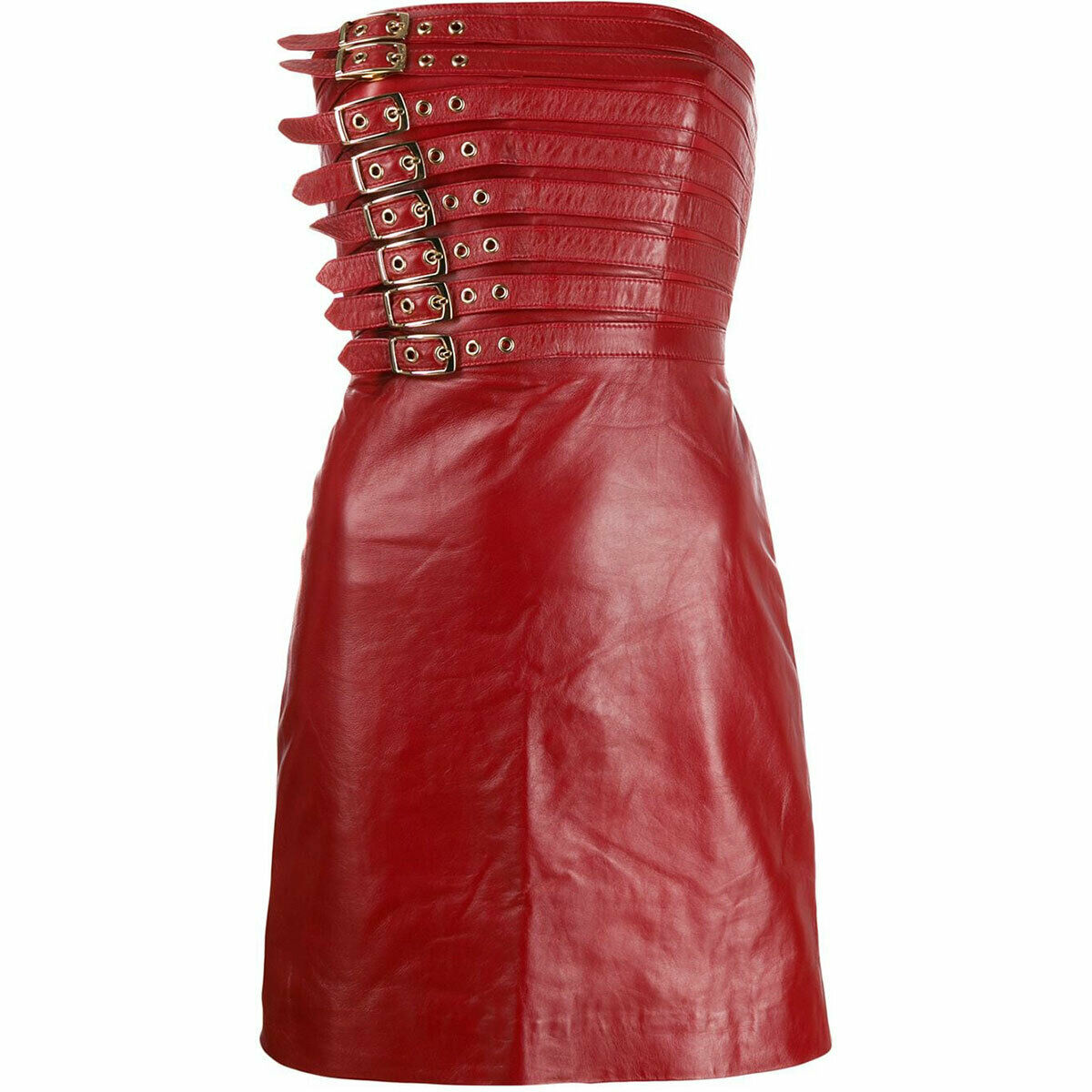 Red Leather Jacket Dress Sleeveless Jacket Over Bust Corset Ladies Leather Jacket