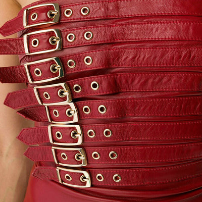 Red Leather Jacket Dress Sleeveless Jacket Over Bust Corset Ladies Leather Jacket