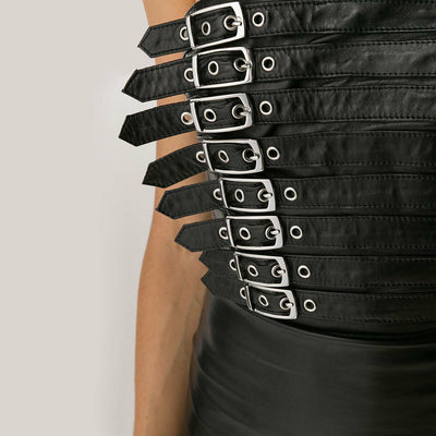 Black Leather Jacket Women Sleeveless Jacket Over Bust Corset Ladies Leather Jacket