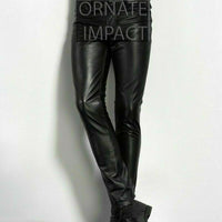 Mens Black Leather Pants 501 Style Biker Motorcycle Pants Trousers Leather Jeans Men