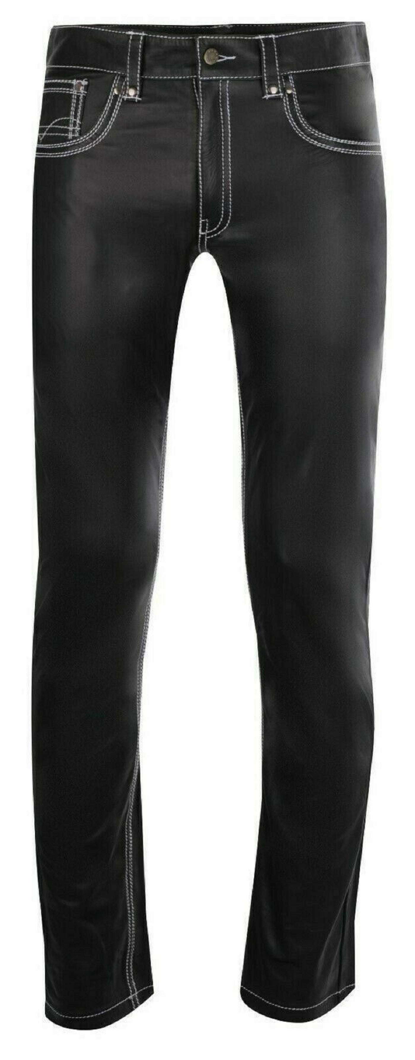 Mens Black Leather Pant 501 Style Biker Motorcycle Pants Trousers Jeans - Ornate Impact