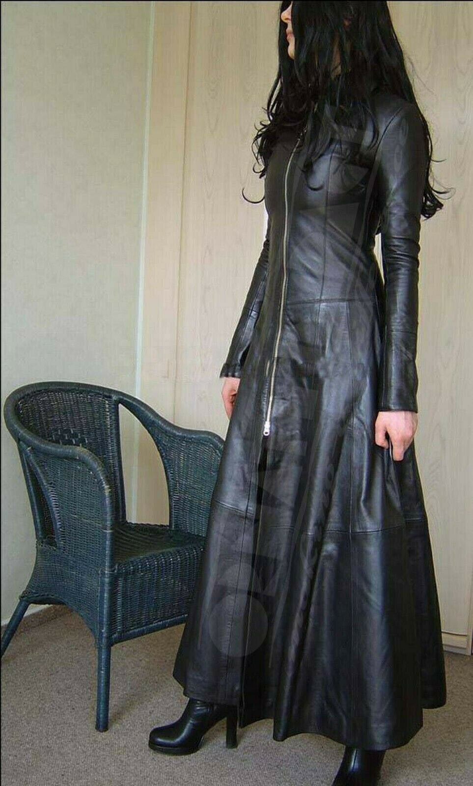 Leather Coat Black Women Dress Steampunk Long Gothic Ladies Leather Jacket