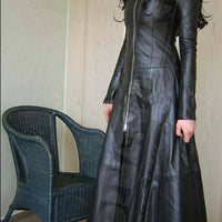 Leather Coat Black Women Dress Steampunk Long Gothic Ladies Leather Jacket