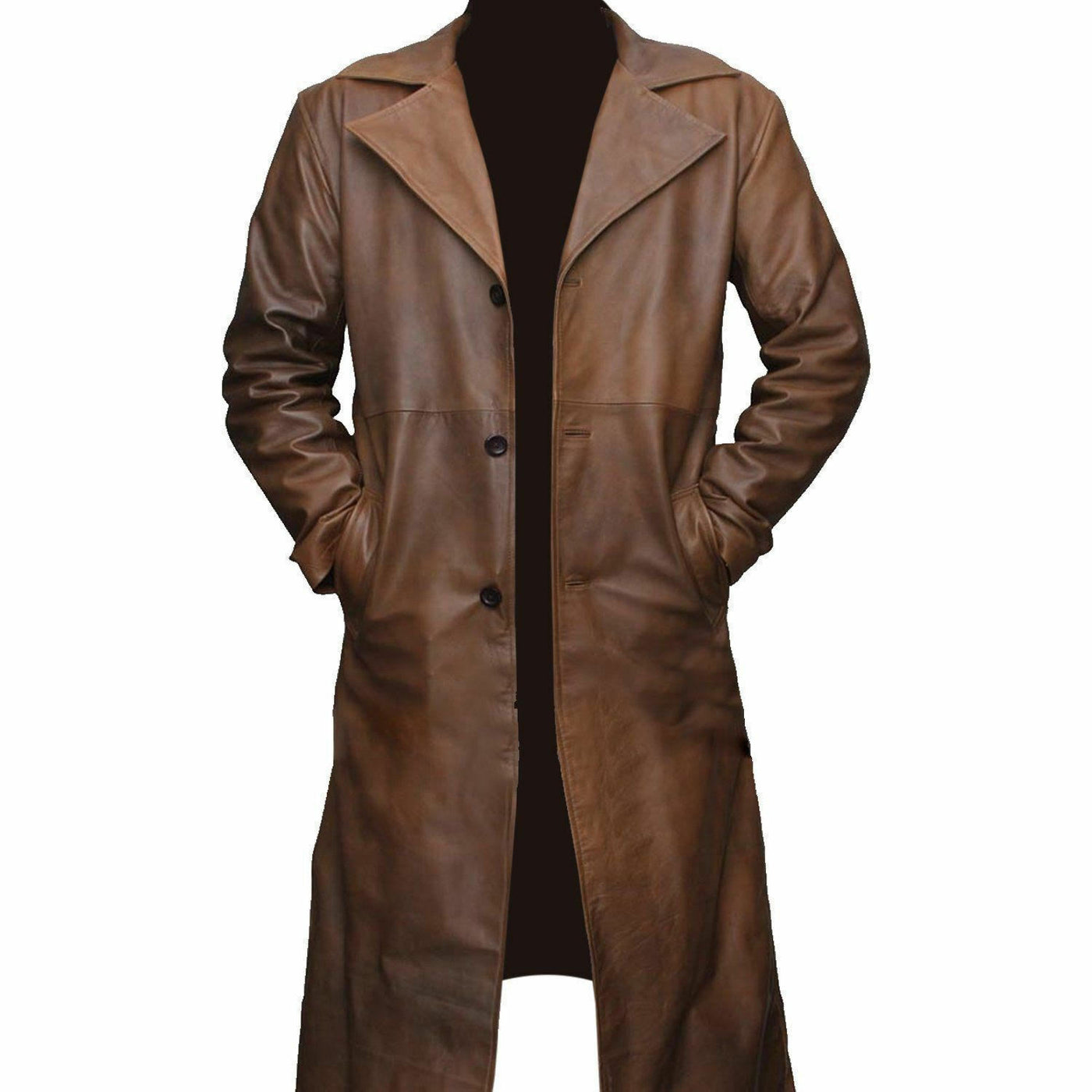 Mens Brown Leather Coat Steampunk Matrix Trench Coat Long Jacket - Ornate Impact