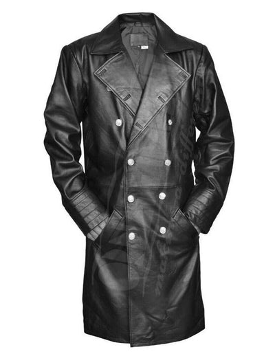 Mens Black Leather Coat Steampunk Trench Gothic Coat Double Breasted Leather Coats for Men Mens Leather Jackets