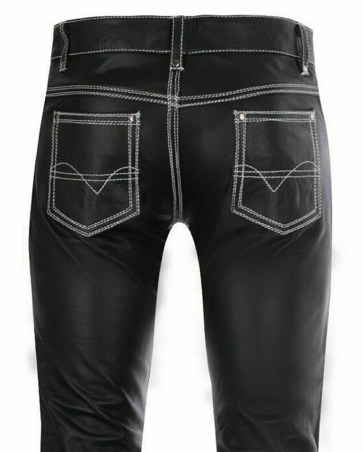 Mens Black Leather Pant 501 Style Biker Motorcycle Pants Trousers Jeans - Ornate Impact