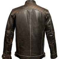 Brown Mens Leather Jacket Motorcycle Tanned Jacket Motorbike Waxed Biker Jacket