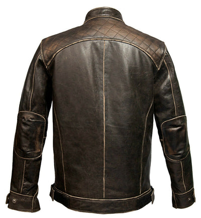 Brown Mens Leather Jacket Motorcycle Tanned Jacket Motorbike Waxed Biker Jacket