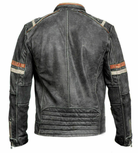 Mens Pure Leather Biker Jacket Motorcycle Tanned Jacket Motorbike Leather Moto Jacket