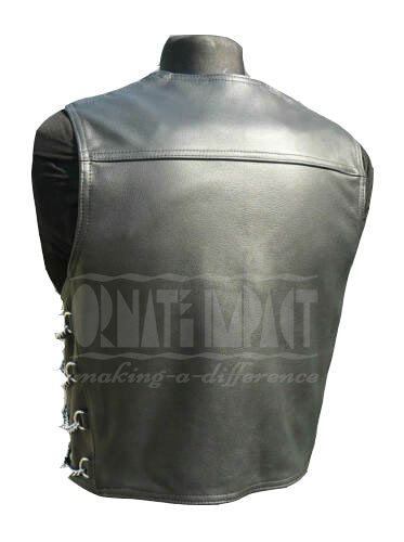 Mens Black Leather Vest Biker Chain Vest / Waistcoat Motorcycle - Ornate Impact