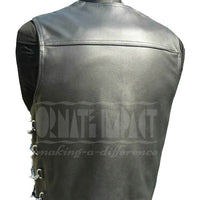 Mens Black Leather Vest Biker Chain Vest / Waistcoat Motorcycle - Ornate Impact