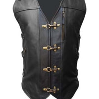 Mens Black Leather Vest Biker Motorbike Vest Motorcycle Vest Waistcoat - Ornate Impact